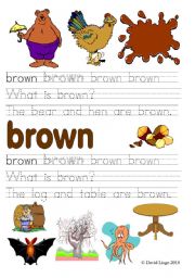 English Worksheet: What is brown/gray or grey?: 6 worksheets in color and B & W