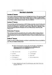 English worksheet: reading comprehension abouy Australias / activites