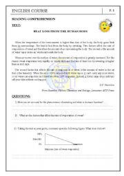 English worksheet: heat loss from the human body