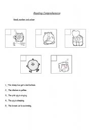 English worksheet: Read, number and colour