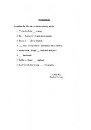 English worksheet: articles fill in the space