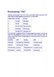 English worksheet: Pronouncing THE