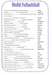 English Worksheet: !!! WORDFORMATION 30 sentences +  KEY !!!