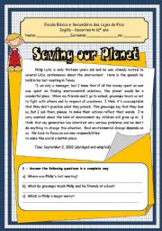 environment - reading worksheet