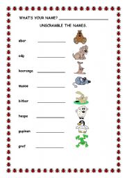 English Worksheet: Unscramble the names