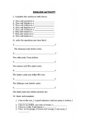 English worksheet: stores and how much