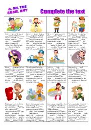 English Worksheet: Complete the text with - A, AN, THE, SOME, ANY