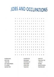 English Worksheet: Jobs and Occupations Word Search Wordsearch Puzzle
