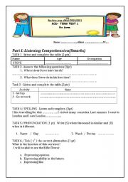 English Worksheet: mid term test 1 for the 8th formers