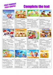 English Worksheet: Past perfect vs. Past simple - stories to complete