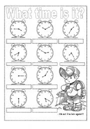 English Worksheet: WHAT TIME IS IT? Exercises and Craft Clock (2 pags)