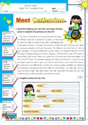 English Worksheet: Meet Catherine  -  Reading + Writing Test