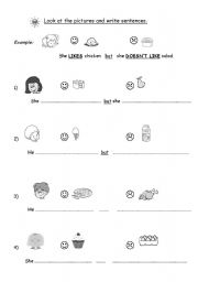 Food - Likes and dislikes, complete the sentences