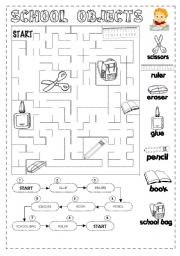 English Worksheet: SCHOOL OBJECTS -ws-