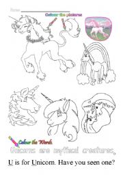 English Worksheet: U is for Unicorn