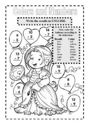 English Worksheet: COLORS AND NUMBERS