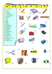 English Worksheet: stationery