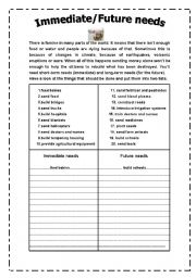 English Worksheet: Immediate/Future needs