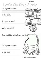 English Worksheet: Picnic poem activity sheet