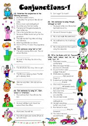 English Worksheet: Conjunctions-1 (Editable with Answer Key)