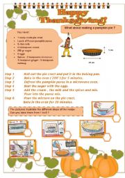 English Worksheet: THANKSGIVING - part 3 - a recipe