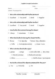 English Worksheet: Kindergarten Report Sheet