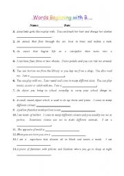 English worksheet: Words Beginning with B