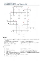 English Worksheet: Crosswords on Macbeth