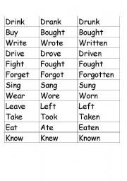 English worksheet: Irregular verbs