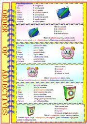 English Worksheet: Order of Adjectives with B/W - A poster **fully editable