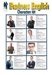 English Worksheet: Business English - Characters 101 - Male and Female - Elementary Speaking - Group Activity and Role Play - Introduction