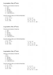 English worksheet: Large numbers