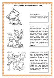 English Worksheet: THE STORY OF THANKSGIVING DAY