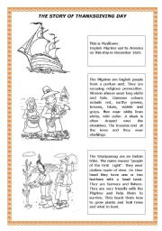 English Worksheet: THE STORY OF THANKSGIVING DAY