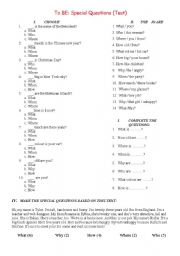English Worksheet: TO BE: SPECIAL QUESTIONS (TEST)