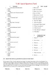 English worksheet: TO BE: SPECIAL QUESTIONS (TEST)