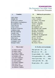 English worksheet: POSSESSIVES:  The Possessive Case of the Noun & The Possessive Pronouns    