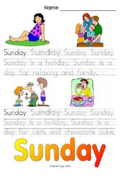 English Worksheet: Days of the Week: Sunday and Monday (4 worksheets, color and B & W)