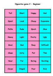 Opposites matching game - ESL worksheet by Nicola5052