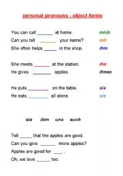 English worksheet: personal pronouns - object forms