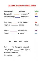 English Worksheet: personal pronouns - object forms