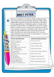 MEET PETER. READING COMPREHENSION.