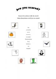 English worksheet: Halloween- connect pictures with words and draw!