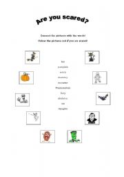 English Worksheet: Halloween- connect pictures with words and draw!