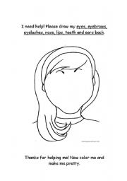 English Worksheet: Read and Draw Parts of the Face