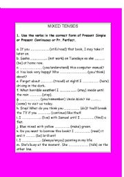 English Worksheet: Mixed Tense Exercises ( Simple Present - Simple Past - Present Rerfect - Present Continuous )