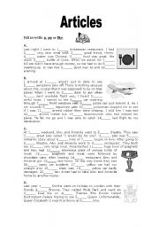English Worksheet: Articles - A - AN - THE