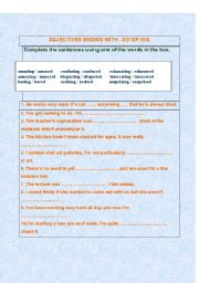 English Worksheet: Adjectives Ending with  ed or ing