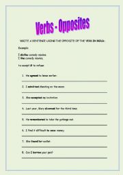 English worksheet: Verbs-opposites (Vocabulary Practice)