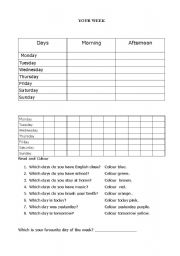 English Worksheet: Colour your week
